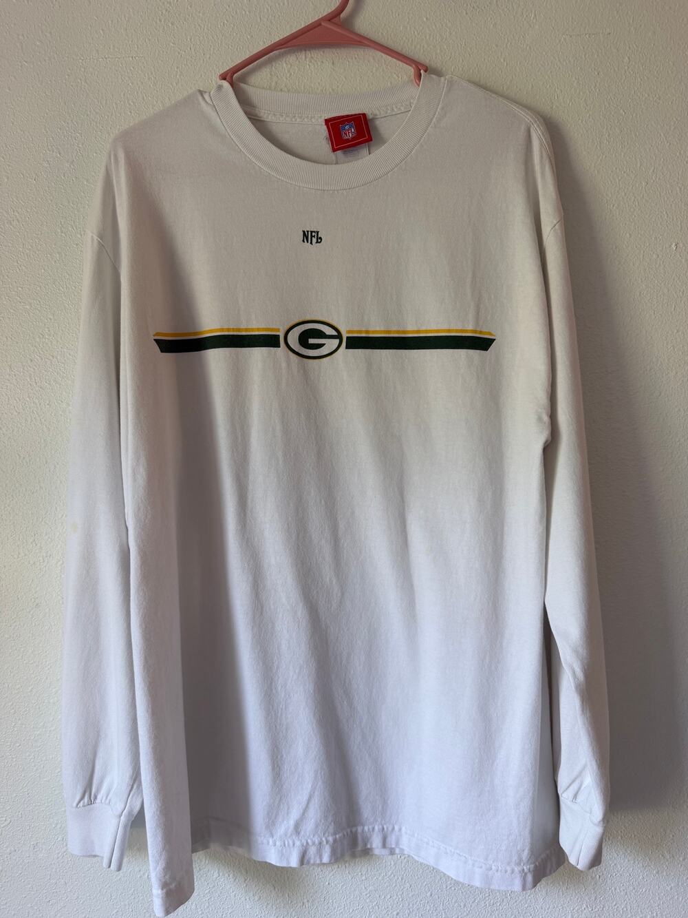 NFL Greenbay Packers White Green Graphic Print Long Sleeve T-Shirt Size Large